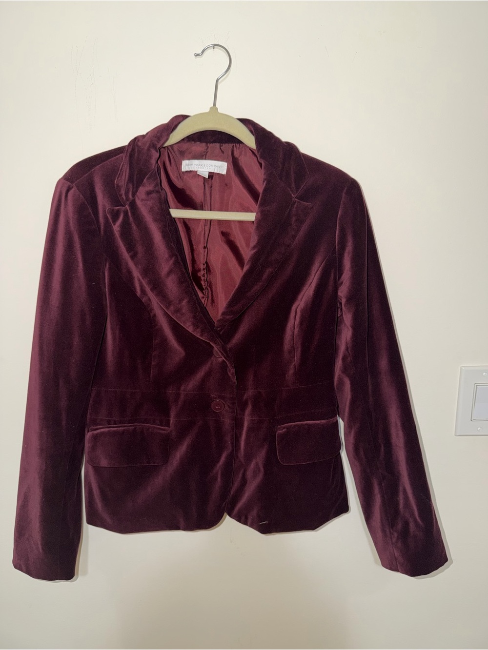 New York & Company Velvet Burgundy Women's Blazer Jacket